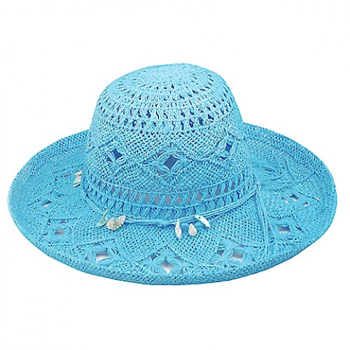 Wide Brim Crochet Toyo Straw Accent w/ Beaded Band - Blue - HT-8202BL Wide Brim Crochet Toyo Straw Accent w/ Beaded Band - Blue - HT-8202BL